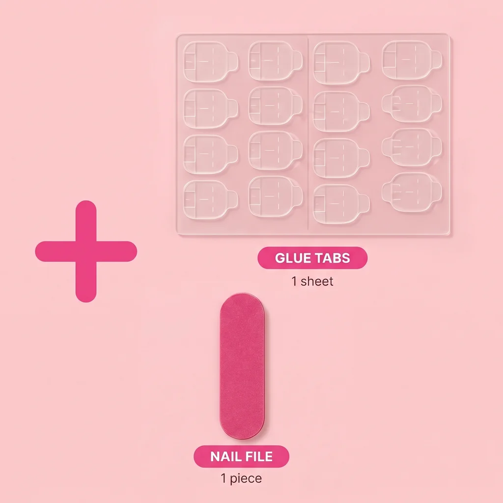 Also in the box: 1 sheet of glue tabs and a nail file